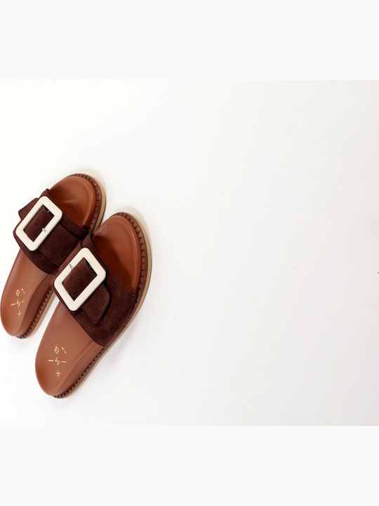 Leather Women's Flat Sandals in Brown Color