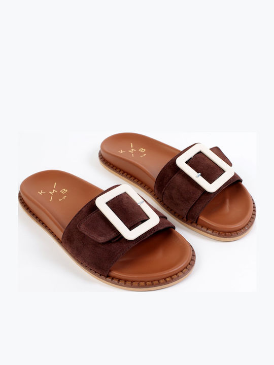 Leather Women's Flat Sandals in Brown Color