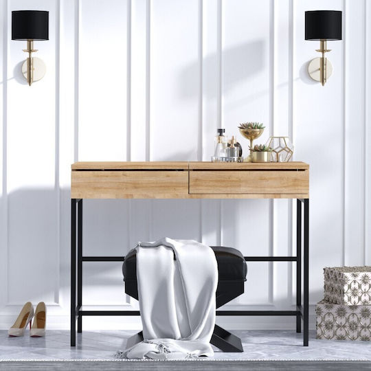 Linda Wooden Makeup Dressing Table Natural Beech with Mirror 100x45x74cm