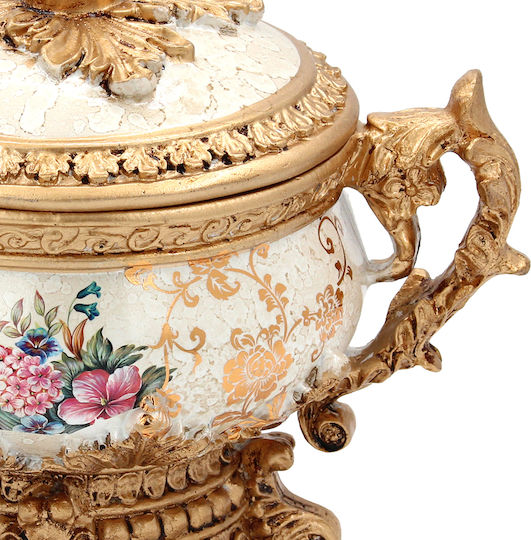 Keskor Φοντανιέρα Γυάλινη Floral με Καπάκι 23x15x18cm Μπεζ Keskor Φοντανιέρα Γυάλινη Floral με Καπάκι 23x15x18cm Μπεζ