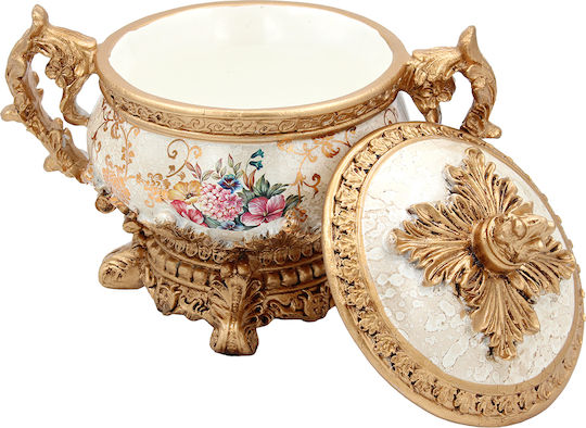 Keskor Фонтанера Стъклен Floral с Капак 23x15x18см Бежов