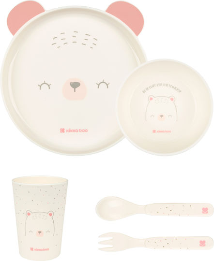 Kikka Boo Feeding Set Bear With Me made of Silicone Pink 5pcs for 6+ months