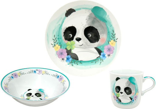 Ankor Feeding Set Panda Animal made of Porcelain Multicolour 3pcs