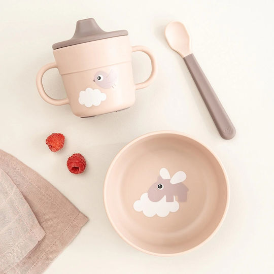 Done by Deer Feeding Set Happy Clouds made of Plastic with Non-Slip Base Pink Happy Clouds 4pcs