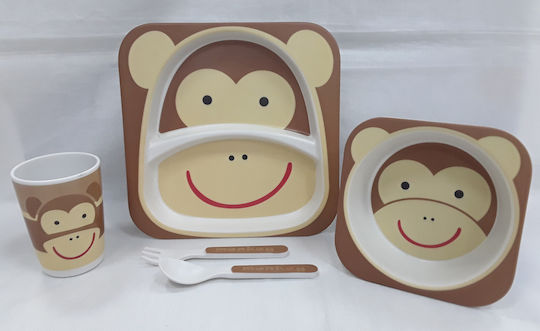 Beboulino Σετ Φαγητού Monkey από Bamboo Καφέ 3τμχ