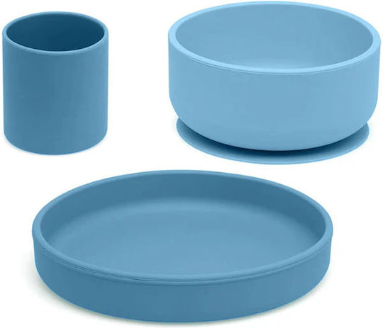 Kiokids Feeding Set made of Silicone with Non-Slip Base Light Blue 3pcs