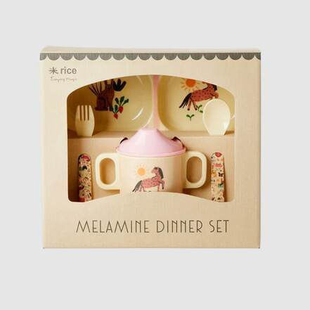 Rice Feeding Set Baby Dinner Set Giftbox made of Melamine Beige 4pcs