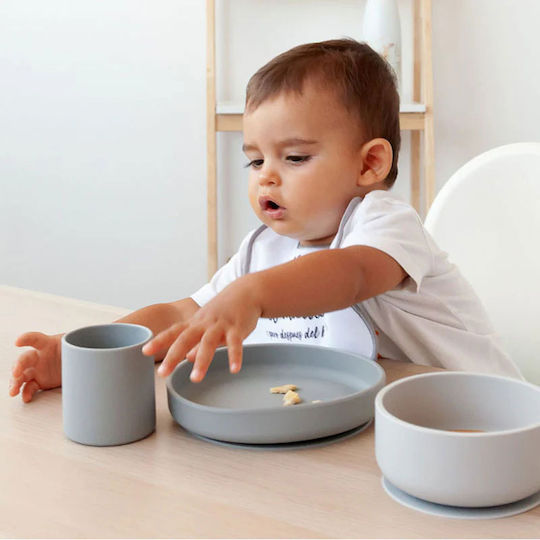 Kiokids Feeding Set made of Silicone with Non-Slip Base Gray 3pcs