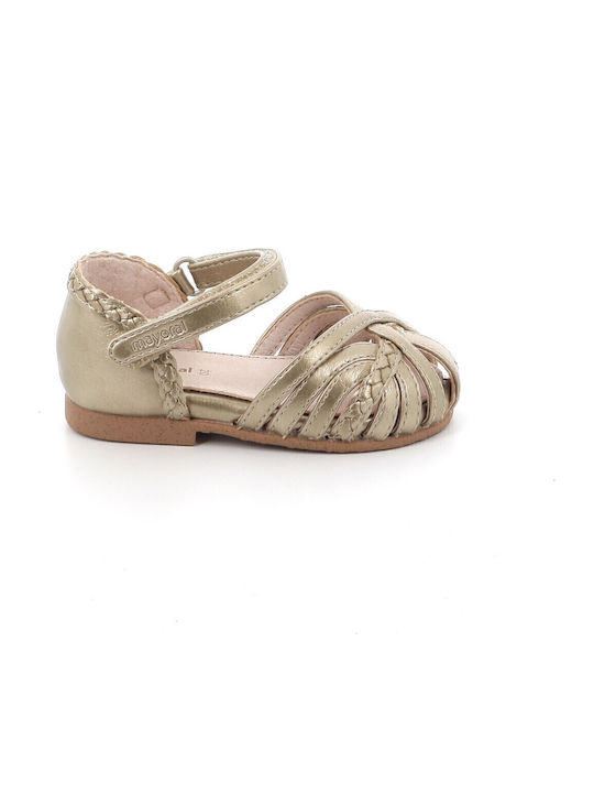 Kids Anatomic Ballerinas With Hoop & Loop Closure Leather Gold