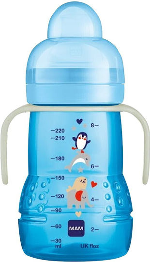 Mam Trainer+ Educational Sippy Cup Plastic with Handles Blue Penguin/Dolphin for 6m+ 220ml