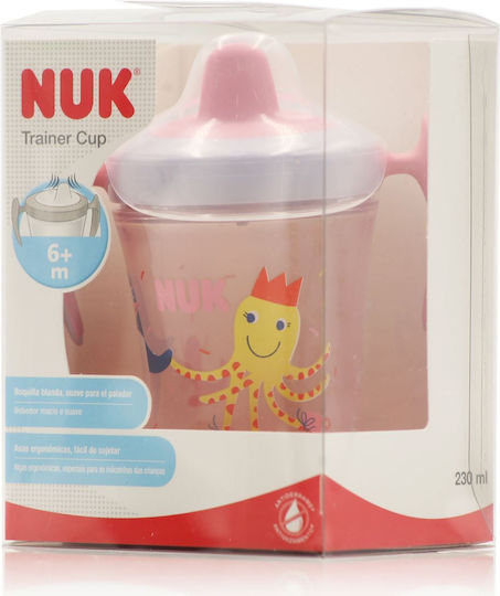 Nuk Evolution Trainer Cup Educational Sippy Cup Plastic with Handles Pink Octopus for 6m+m+ 230ml