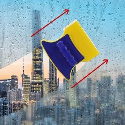 Dispozitiv Magnetic Curățare Geamuri Dimensiuni 11 X 10 X 5 Cm Sfoară De Siguranță Galben Albastru