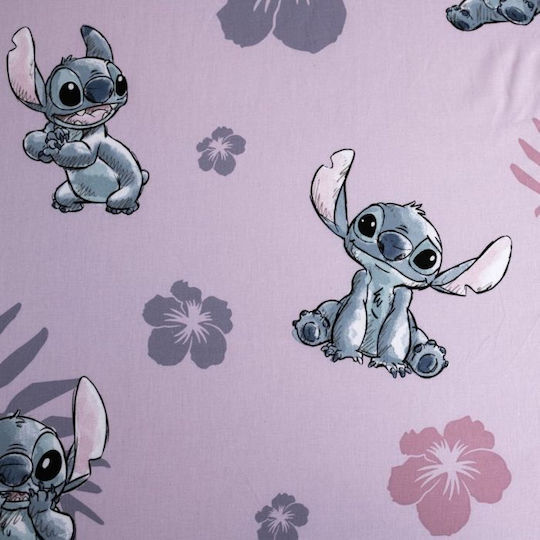 Disney Cearșaf Single Cu elastic Bumbac Lilo And Stitch Roz 90x200cm