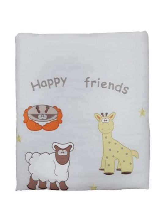 Beboulino Κουβέρτα Αγκαλιάς & Λίκνου Happy Friends Βαμβακερή Λευκή 90x110εκ.
