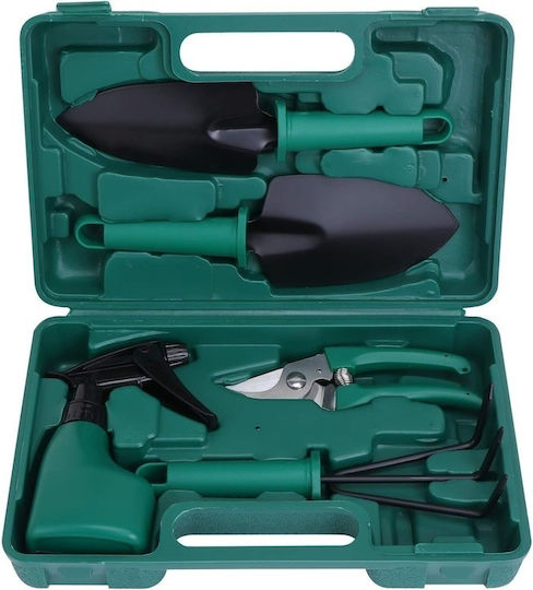 Gardening Tool Set 5 Pieces Storage Transport Box Made Metal Plastic Green