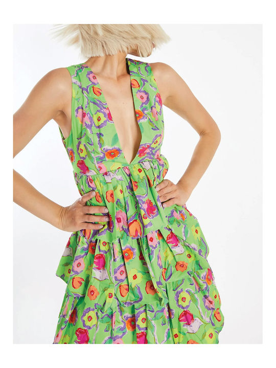 Summer Mini Dress with Ruffles Green