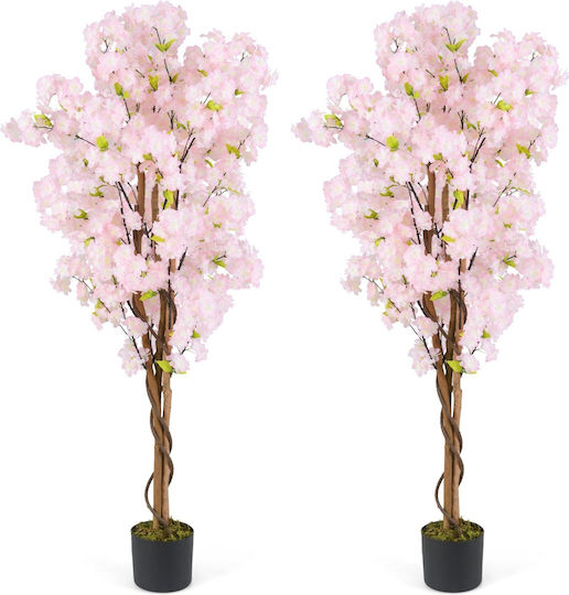 Costway Set 2 Copaci Artificiali de Cireș cu Flori Roz 150 cm Ghiveci Hz10314pi-2