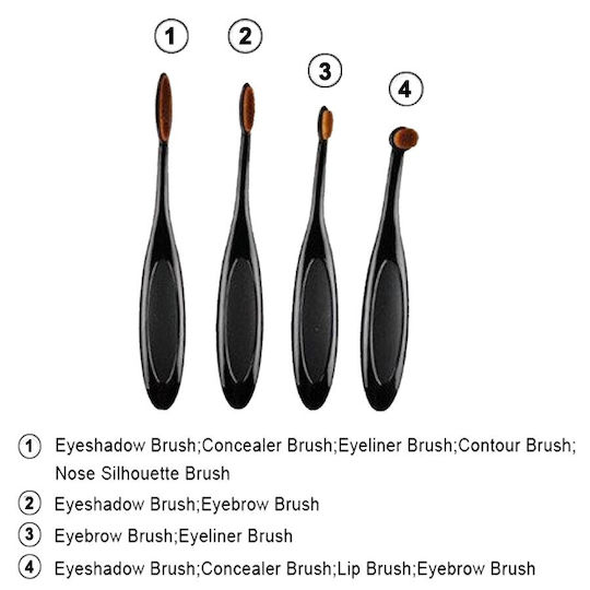 Set 4 Stück Oval Lippen- & Augenbürsten Beauty Hall