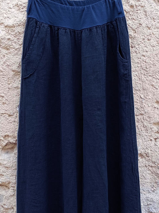 Γυναικεία Λινή Παντελόνα Navy Μπλε