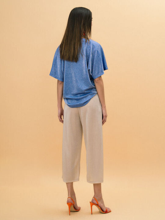Women's High Waist Pantaloons with Rubber Band in Loose Fit Sand