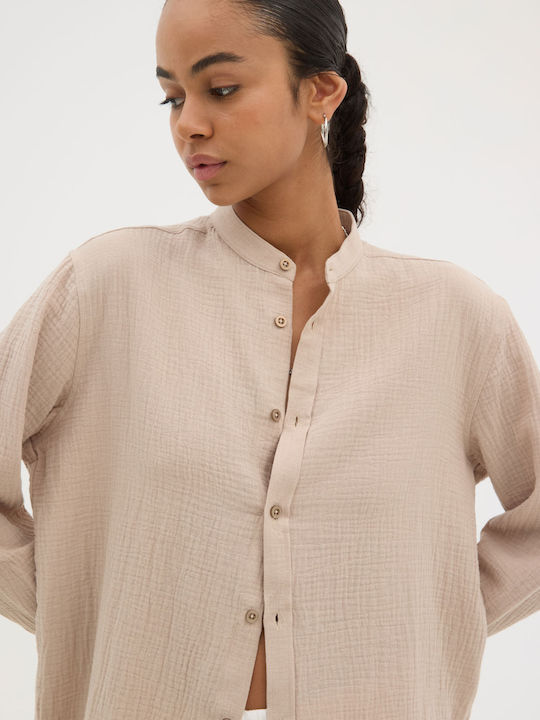Long-sleeved Cotton Shirt Sand