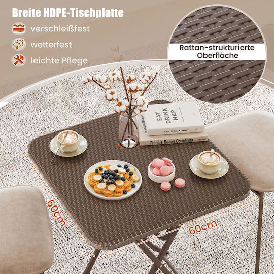 Sitting Room Outdoor Foldable Rattan Table Brown 60x60x72cm