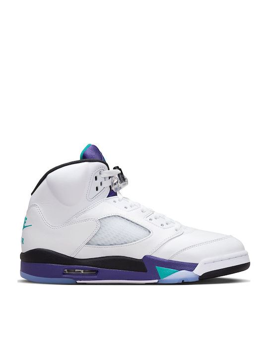 Air  5 Retro Мъжки Високи Сникърси Бели / New Emerald-grape Ice-black
