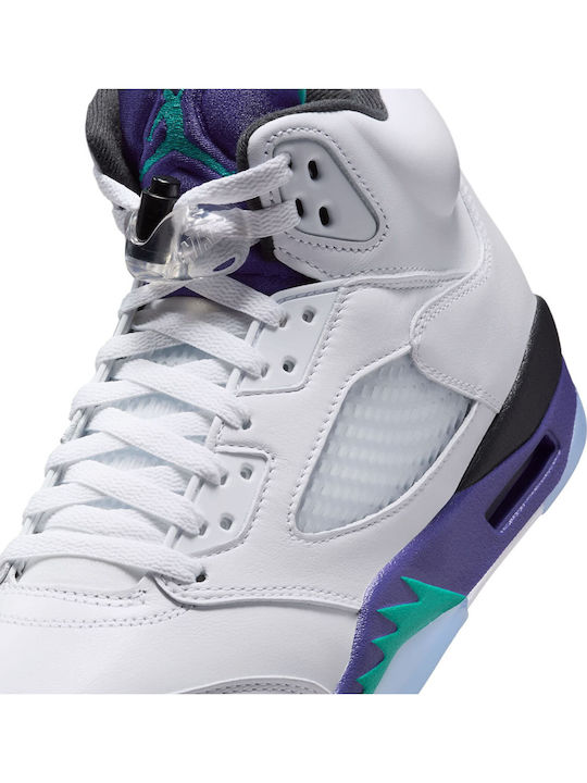 Air  5 Retro Мъжки Високи Сникърси Бели / New Emerald-grape Ice-black