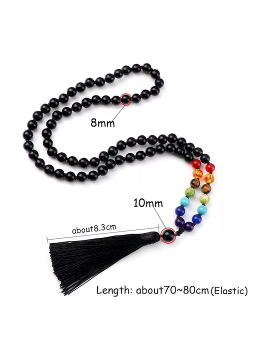 Mala Meditations Seven Chakra 108 Schwarze Achat Perlen