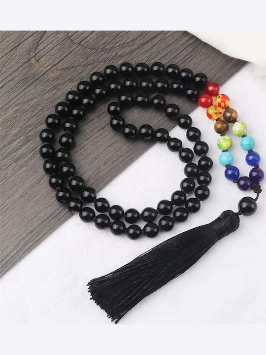 Mala Meditations Seven Chakra 108 Schwarze Achat Perlen