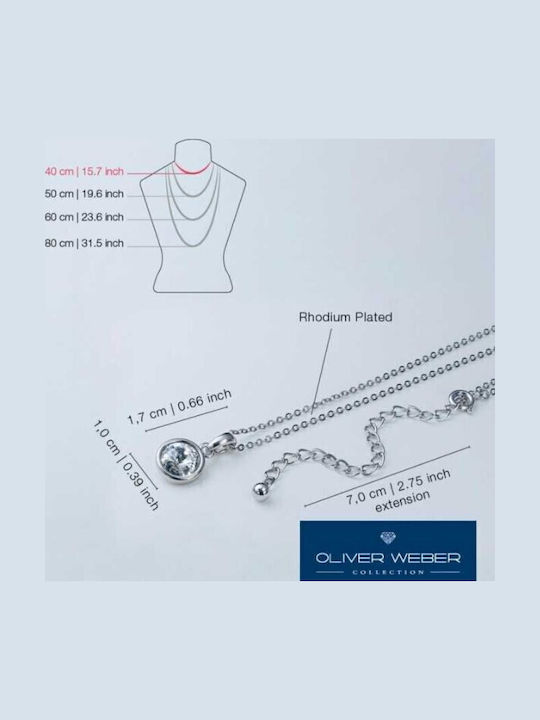 Oliver Weber 11924 001 Women's Necklace Rhodium Plated Crystal Stones
