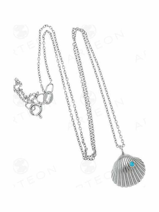 Women's Silver 925° Seashell Necklace Decorated Blue Turquoise