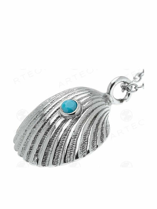 Women's Silver 925° Seashell Necklace Decorated Blue Turquoise