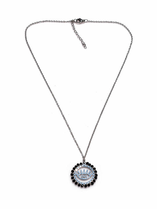Steel Necklace Stainless Steel Eye Black Crystals Silver Bz-nk-00353