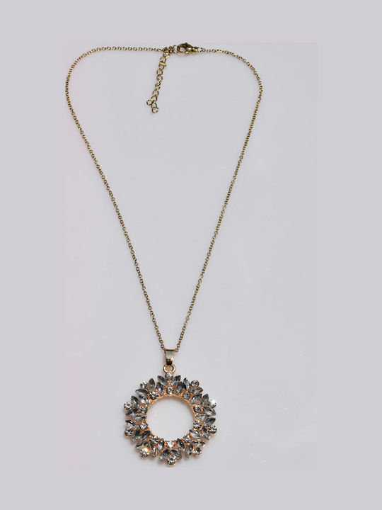 Necklace Stainless Steel Flower With White Crystals Soft Gold Bz-nk-00362