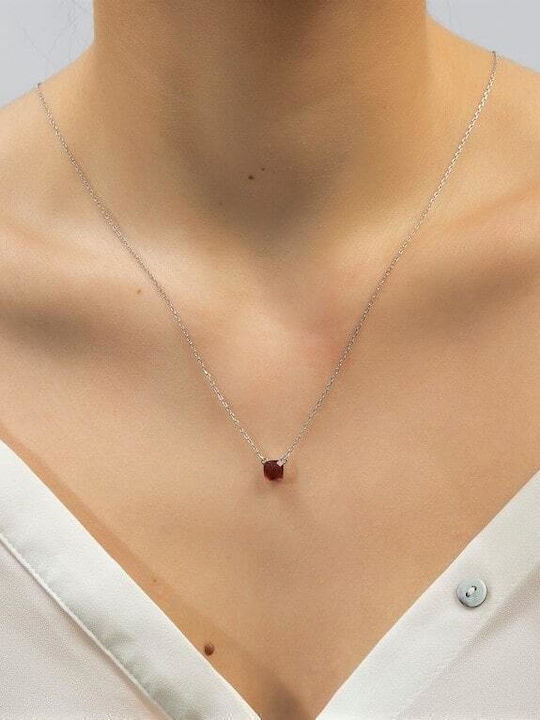 Colier Argintiu Feminin 925 Roșu Zircon Kl21200209