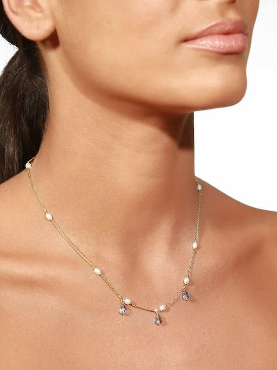 Halskette Damen Gelbes Gold K14 Mit Blauen Steinen Kl11100402