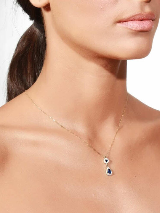 Damentäliches Gelbes Gold Halskette K14 Träne Blau Kl11100327