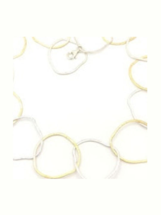 Silver 925 Modern Asymmetric Two-Tone Necklace Embossed Finish
