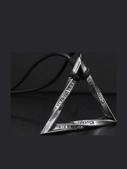 Twisted Geometric Triangle Necklace Vintage Tones Leather Rope Silver Tone Vintage Tone Molfs