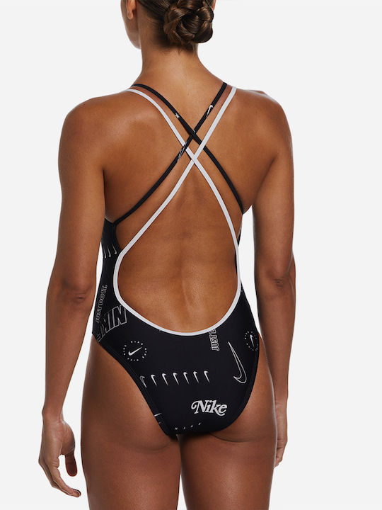 Spiderback Multiprint Logo Activewear Swimsuit Black
