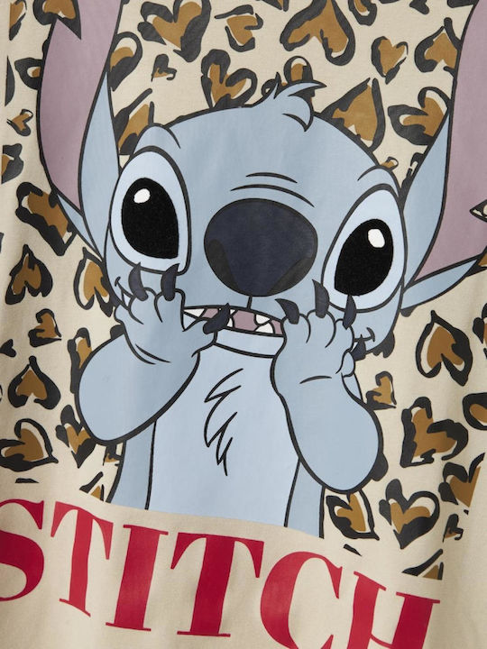 Kids' Shirt Short Sleeve Beige Stitch Animal Print