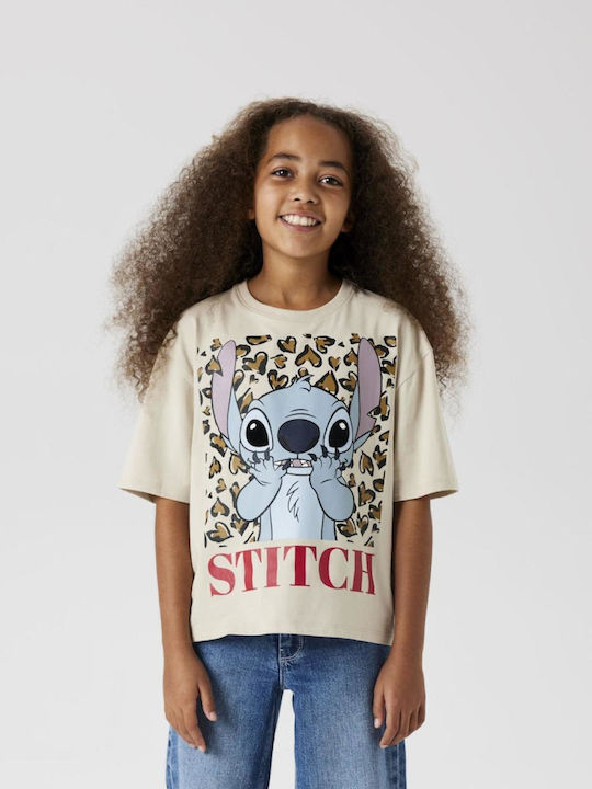 Kids' Shirt Short Sleeve Beige Stitch Animal Print
