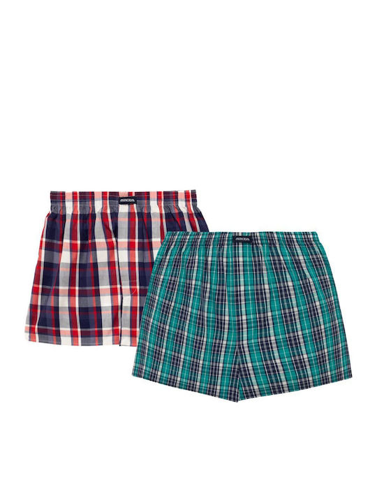 Herren Boxershorts Marine Red-Green Kariert 2Packung