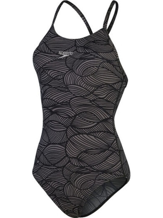 Allover Wet Fixed X-Back Athletic One-Piece Swimsuit Black/USA Charcoal