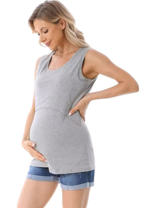 Gray Cotton Sleeveless Maternity Nursing T-Shirt Queen Mother Summer 2025 Casual Regular Fit