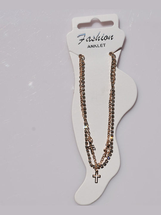 Anklet Fo Bijou Brass Crosses Crystals Soft Gold Bz-br-00398