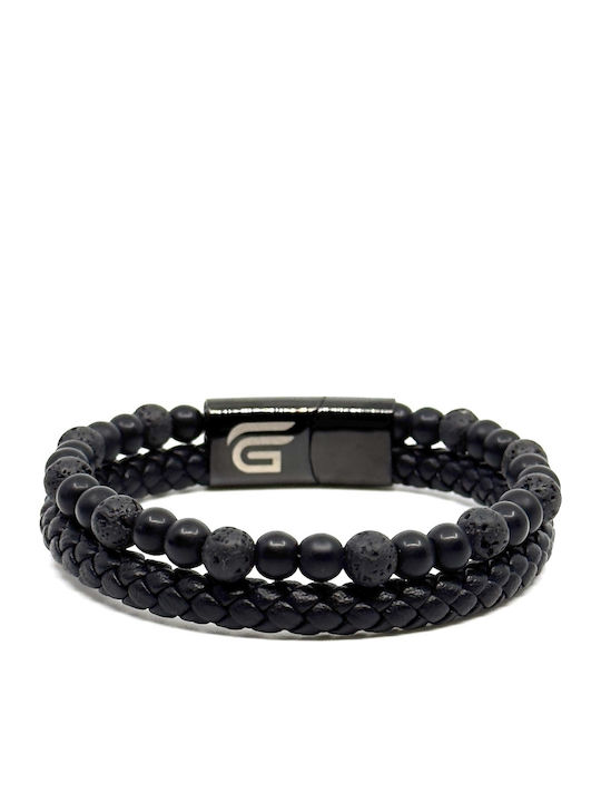 Lederarmband Edelstahl Schwarz Häftige Vulkansteine Lederarmband Edelstahl Schwarz Häftige Vulkansteine