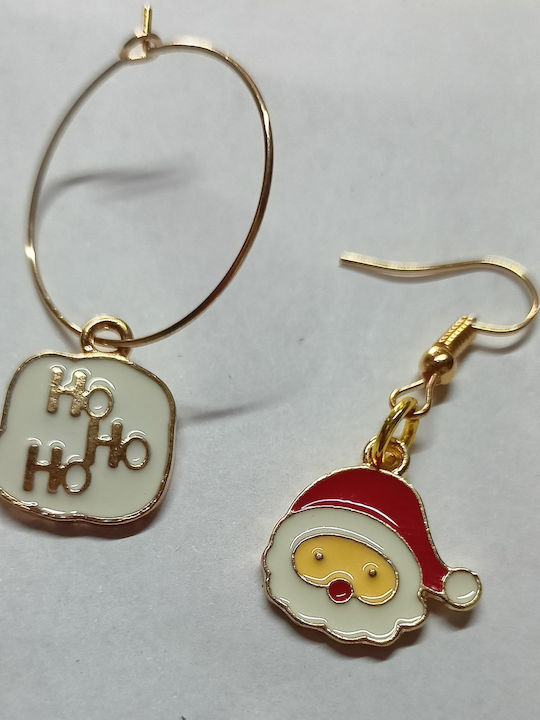 Handmade Gold Metal Christmas Hoop Earrings Ho Ho Ho & Santa Claus 4cm Tatu Moyo