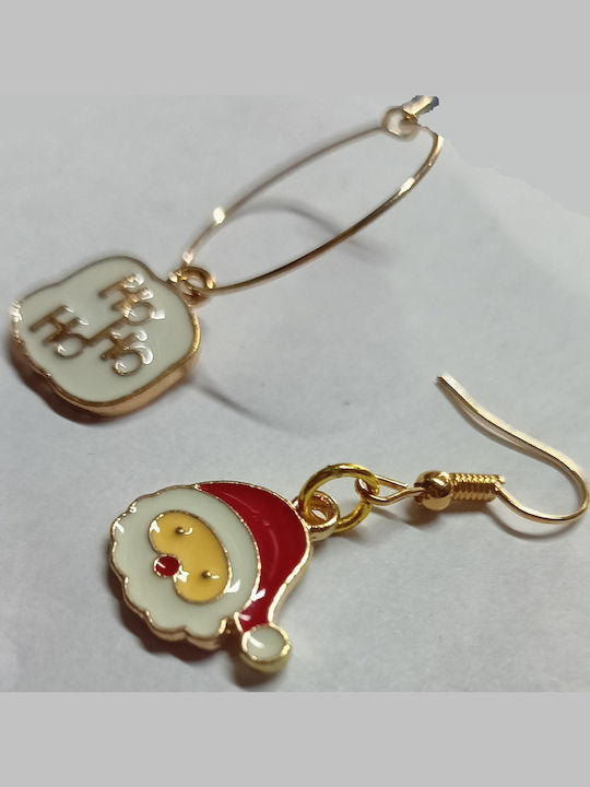Handmade Gold Metal Christmas Hoop Earrings Ho Ho Ho & Santa Claus 4cm Tatu Moyo